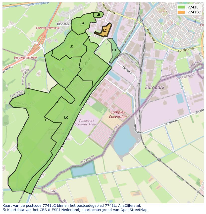 Afbeelding van het postcodegebied 7741 LC op de kaart.