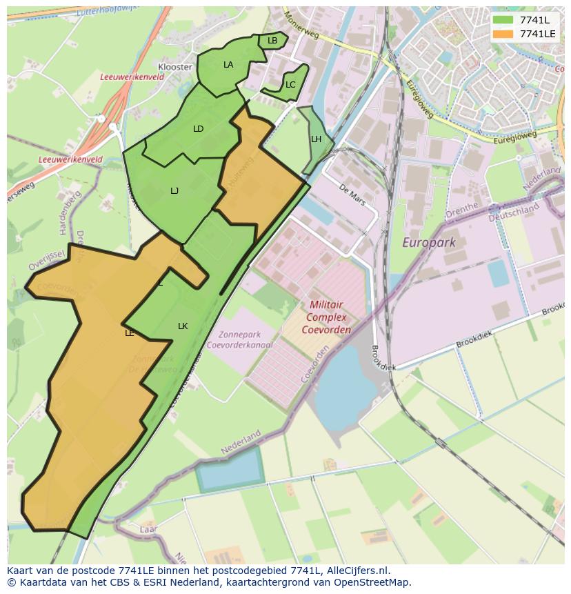 Afbeelding van het postcodegebied 7741 LE op de kaart.