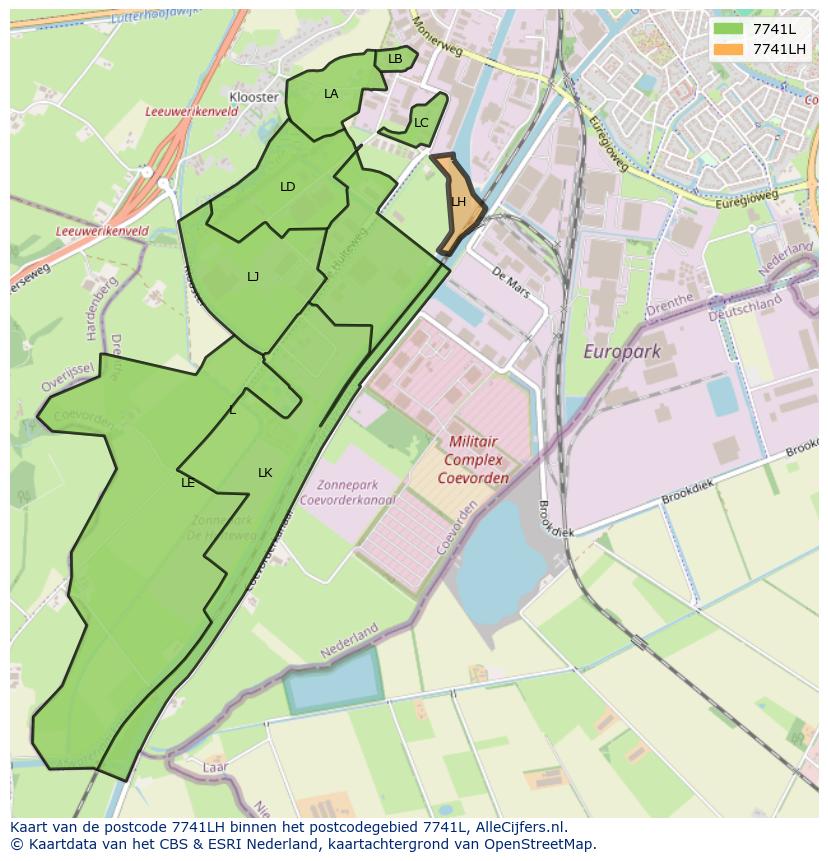 Afbeelding van het postcodegebied 7741 LH op de kaart.