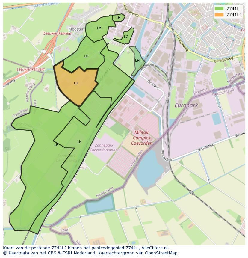 Afbeelding van het postcodegebied 7741 LJ op de kaart.