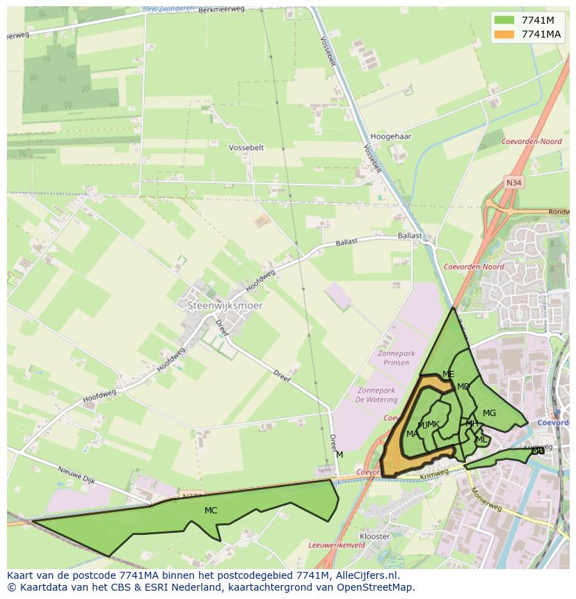 Afbeelding van het postcodegebied 7741 MA op de kaart.