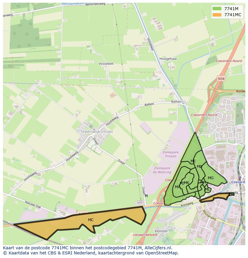 Afbeelding van het postcodegebied 7741 MC op de kaart.
