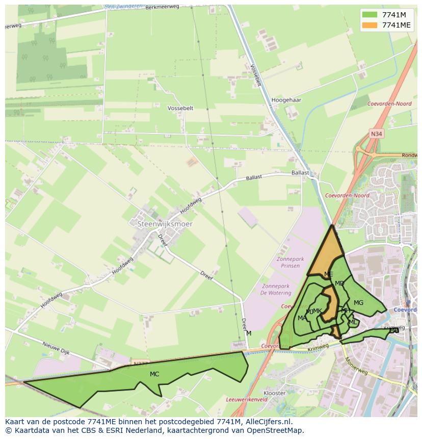 Afbeelding van het postcodegebied 7741 ME op de kaart.