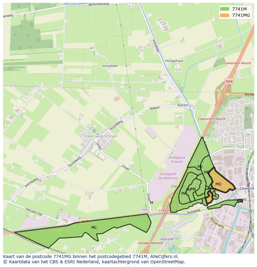Afbeelding van het postcodegebied 7741 MG op de kaart.