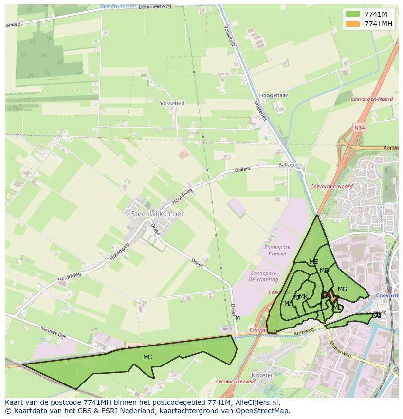 Afbeelding van het postcodegebied 7741 MH op de kaart.