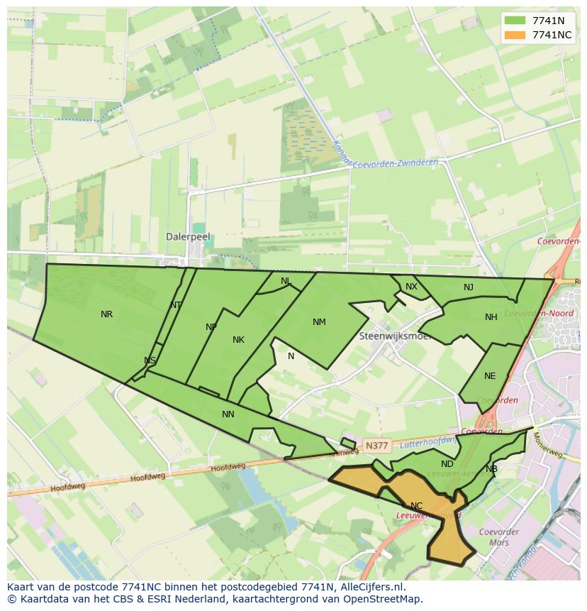 Afbeelding van het postcodegebied 7741 NC op de kaart.
