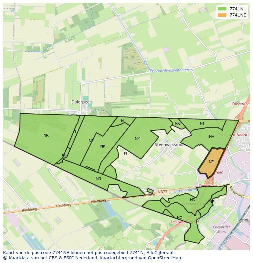 Afbeelding van het postcodegebied 7741 NE op de kaart.