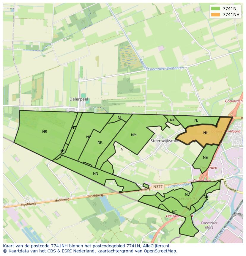 Afbeelding van het postcodegebied 7741 NH op de kaart.
