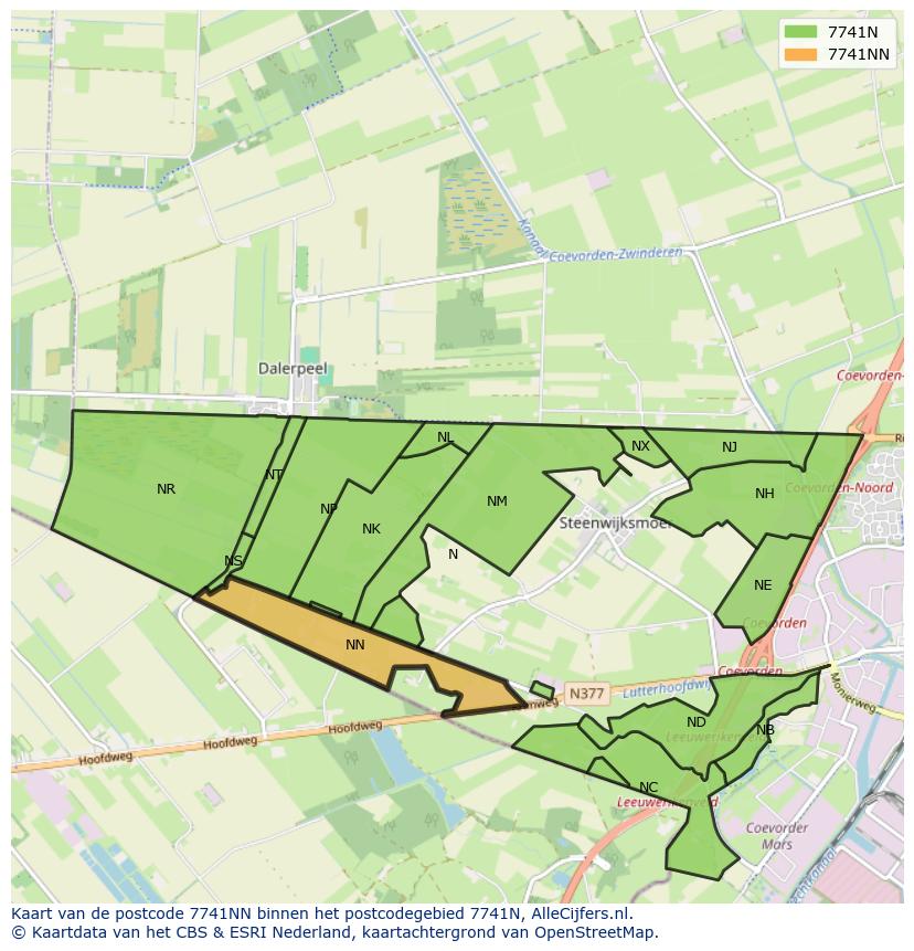 Afbeelding van het postcodegebied 7741 NN op de kaart.
