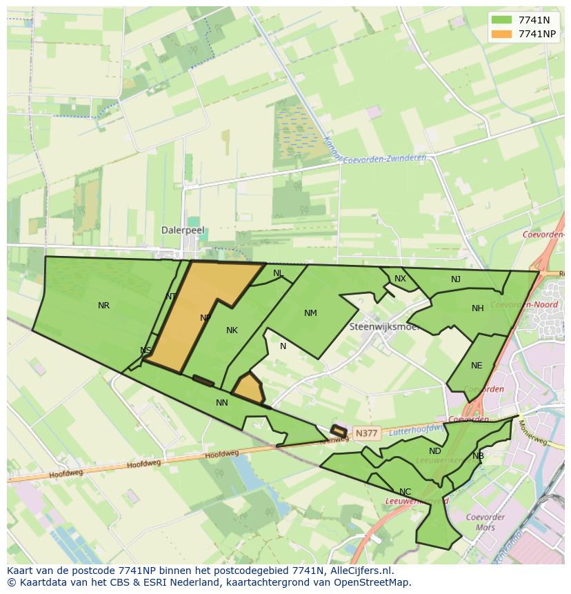 Afbeelding van het postcodegebied 7741 NP op de kaart.