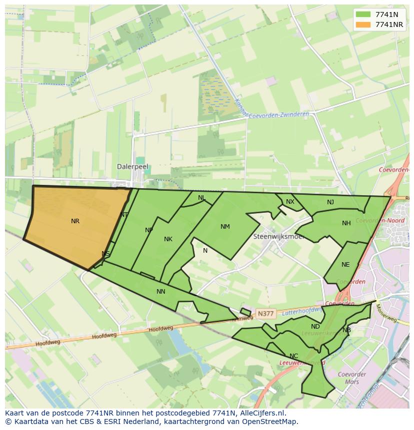 Afbeelding van het postcodegebied 7741 NR op de kaart.