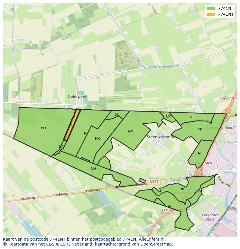 Afbeelding van het postcodegebied 7741 NT op de kaart.