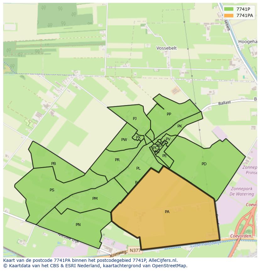 Afbeelding van het postcodegebied 7741 PA op de kaart.