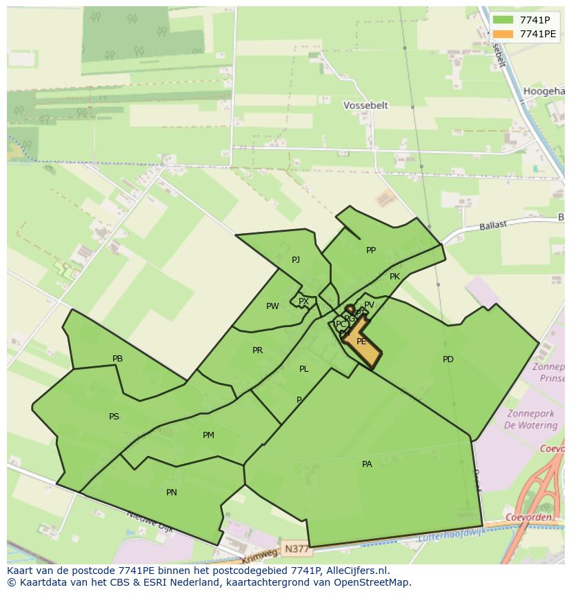 Afbeelding van het postcodegebied 7741 PE op de kaart.