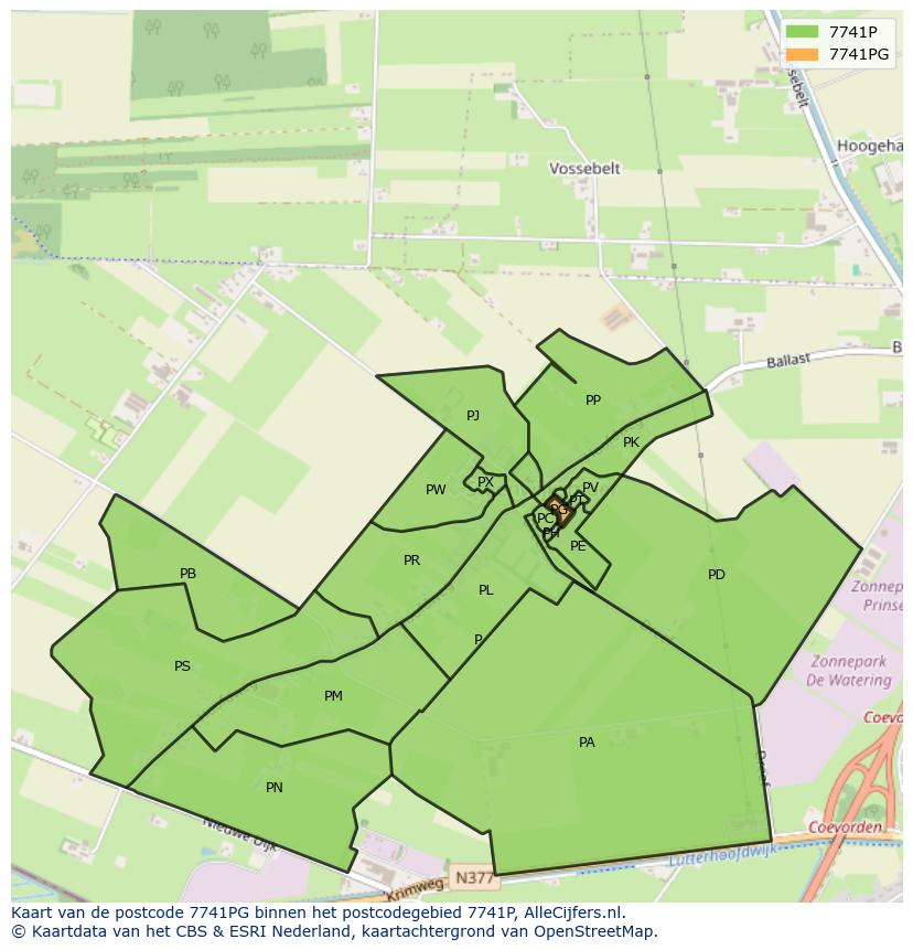 Afbeelding van het postcodegebied 7741 PG op de kaart.