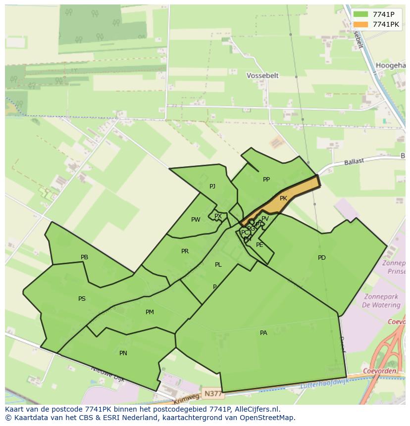 Afbeelding van het postcodegebied 7741 PK op de kaart.