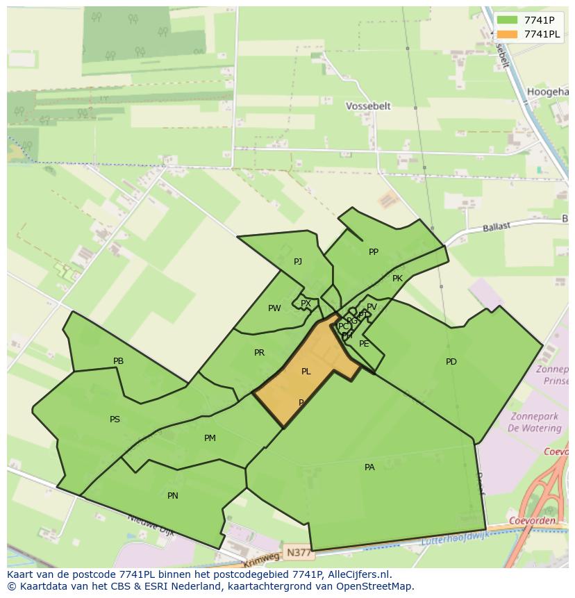 Afbeelding van het postcodegebied 7741 PL op de kaart.