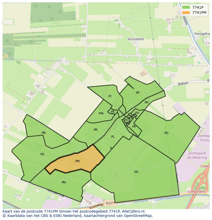 Afbeelding van het postcodegebied 7741 PM op de kaart.
