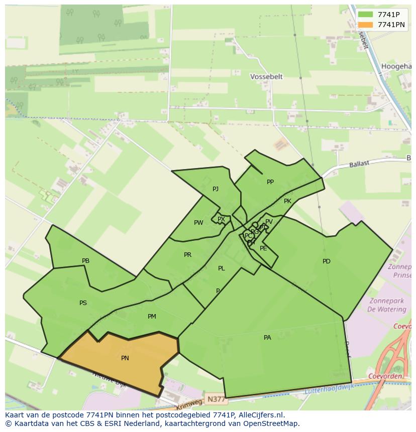 Afbeelding van het postcodegebied 7741 PN op de kaart.