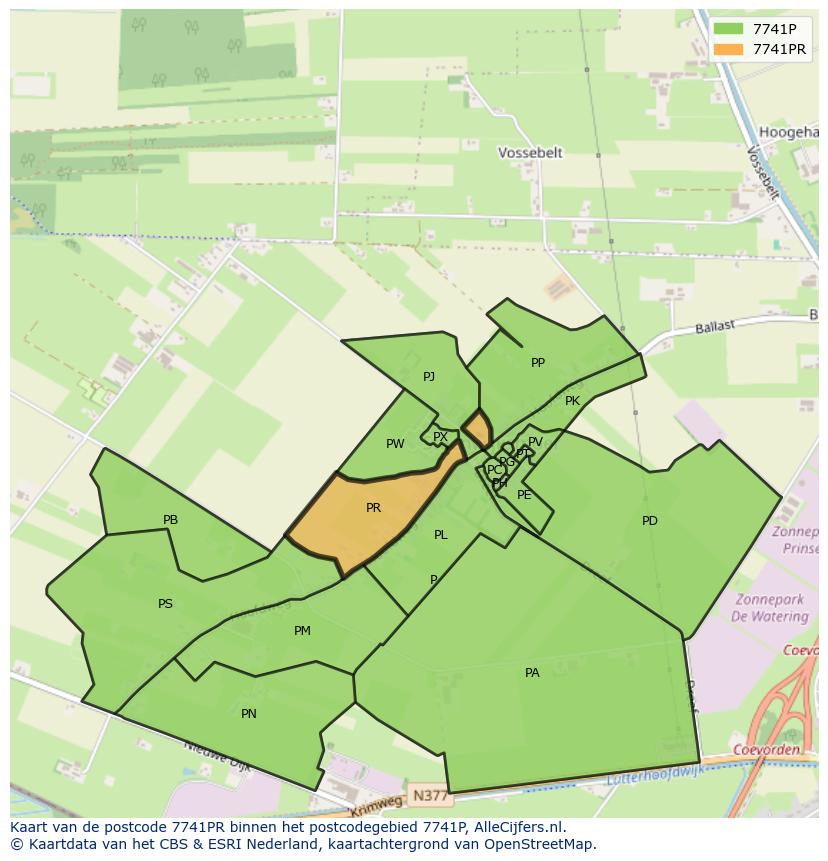 Afbeelding van het postcodegebied 7741 PR op de kaart.
