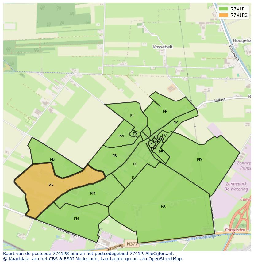 Afbeelding van het postcodegebied 7741 PS op de kaart.