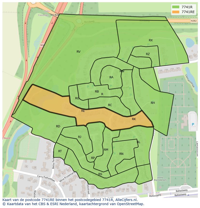 Afbeelding van het postcodegebied 7741 RE op de kaart.