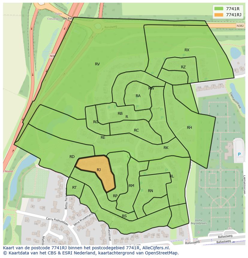 Afbeelding van het postcodegebied 7741 RJ op de kaart.