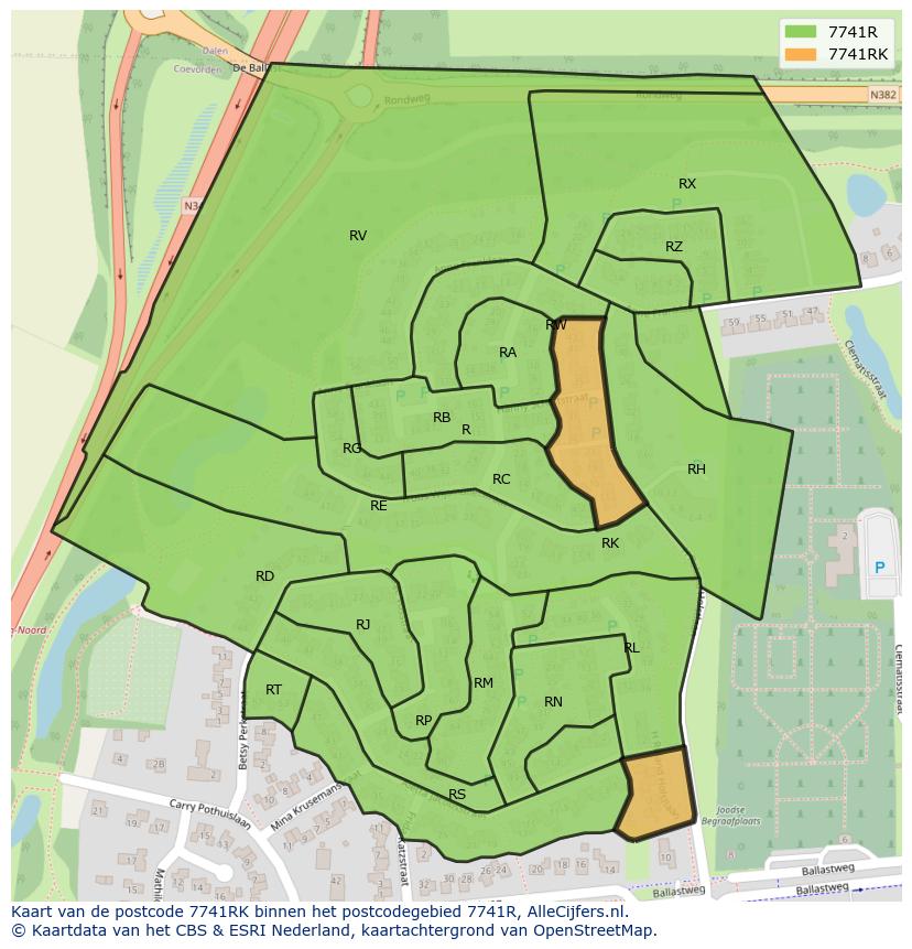 Afbeelding van het postcodegebied 7741 RK op de kaart.