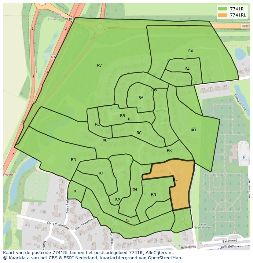 Afbeelding van het postcodegebied 7741 RL op de kaart.