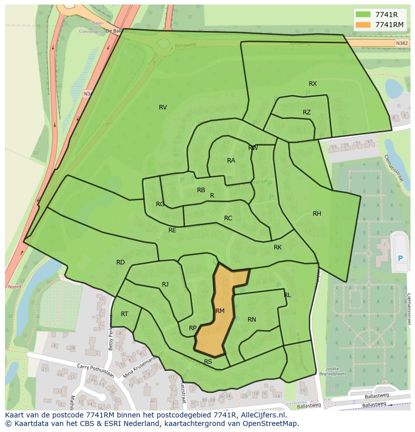 Afbeelding van het postcodegebied 7741 RM op de kaart.