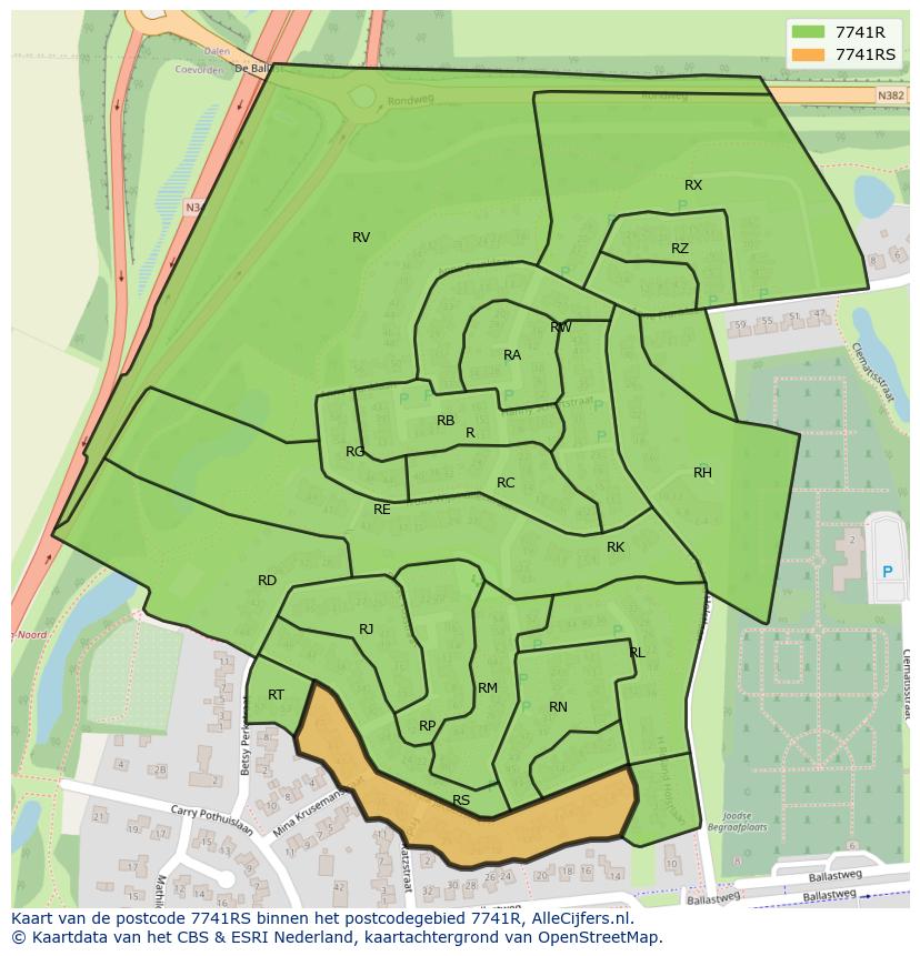 Afbeelding van het postcodegebied 7741 RS op de kaart.