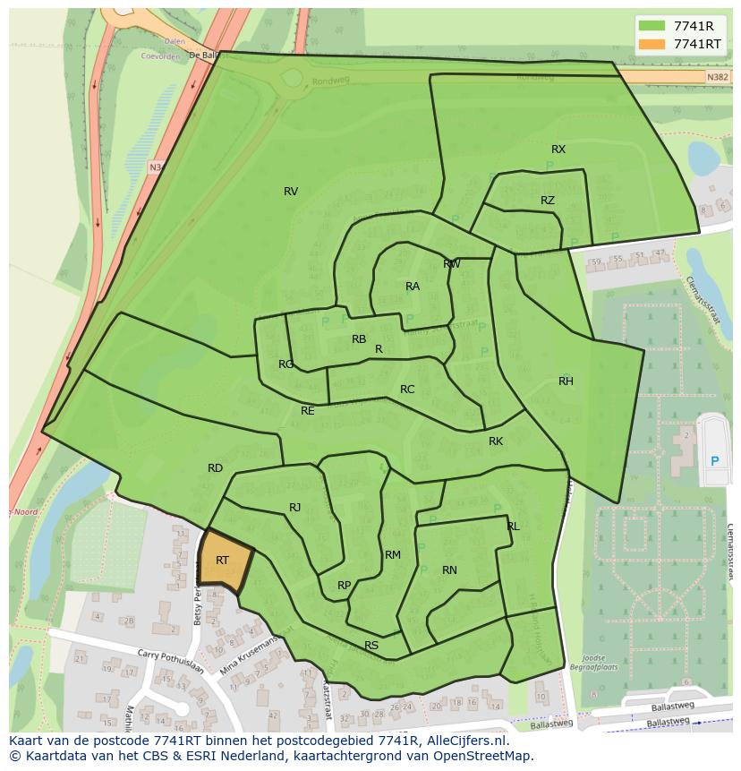 Afbeelding van het postcodegebied 7741 RT op de kaart.
