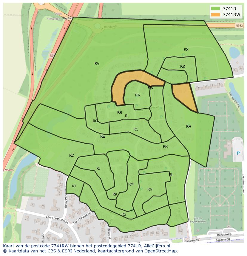 Afbeelding van het postcodegebied 7741 RW op de kaart.