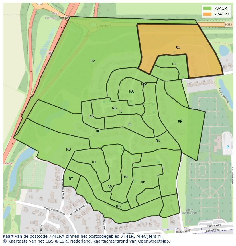 Afbeelding van het postcodegebied 7741 RX op de kaart.