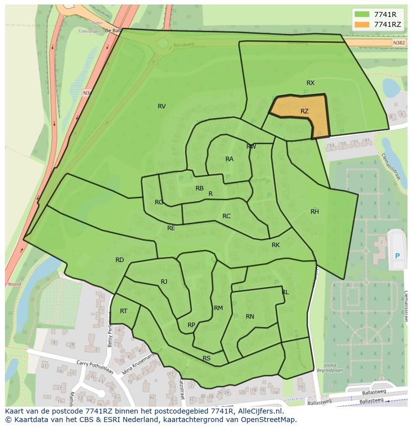 Afbeelding van het postcodegebied 7741 RZ op de kaart.
