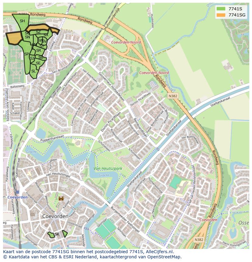 Afbeelding van het postcodegebied 7741 SG op de kaart.