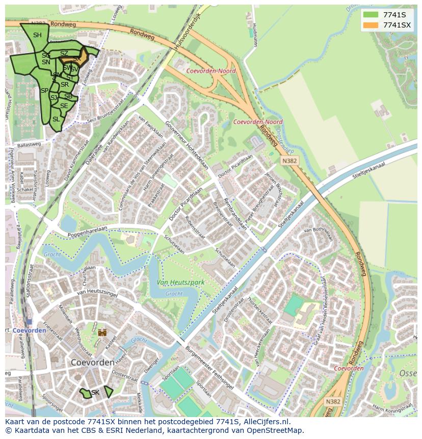 Afbeelding van het postcodegebied 7741 SX op de kaart.
