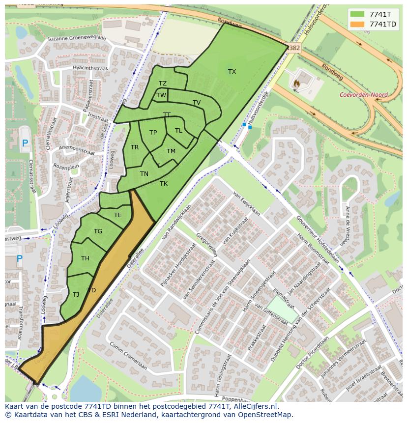 Afbeelding van het postcodegebied 7741 TD op de kaart.