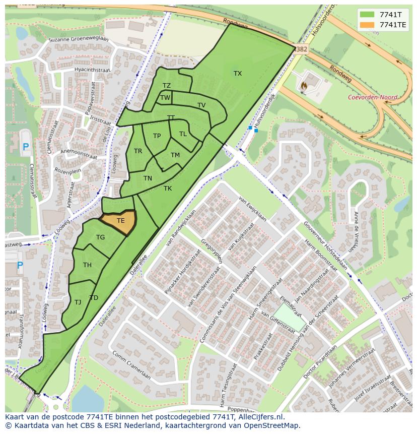 Afbeelding van het postcodegebied 7741 TE op de kaart.
