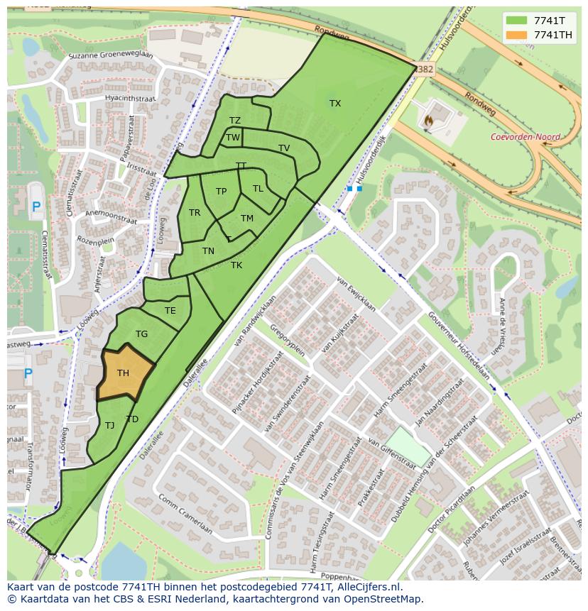 Afbeelding van het postcodegebied 7741 TH op de kaart.