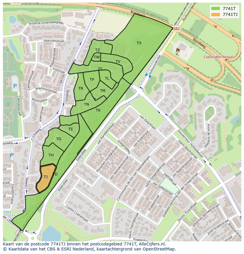 Afbeelding van het postcodegebied 7741 TJ op de kaart.