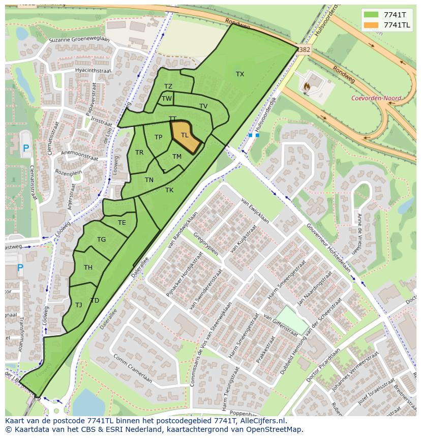 Afbeelding van het postcodegebied 7741 TL op de kaart.