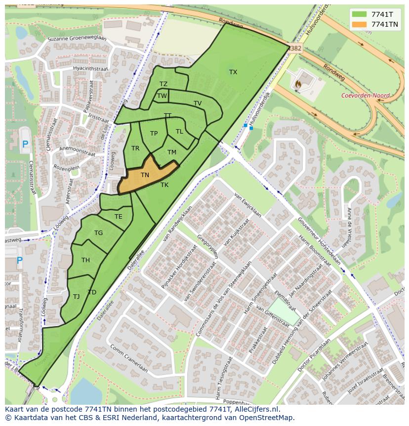 Afbeelding van het postcodegebied 7741 TN op de kaart.