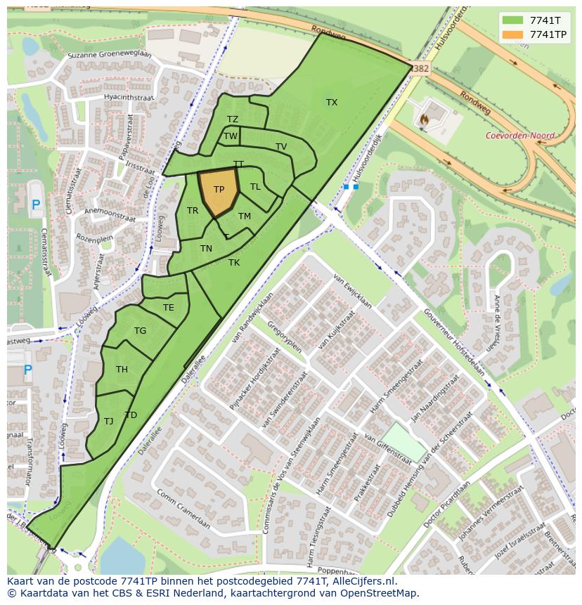 Afbeelding van het postcodegebied 7741 TP op de kaart.