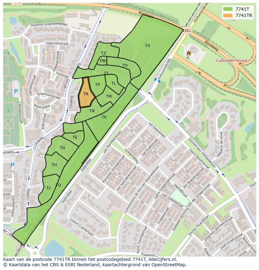 Afbeelding van het postcodegebied 7741 TR op de kaart.