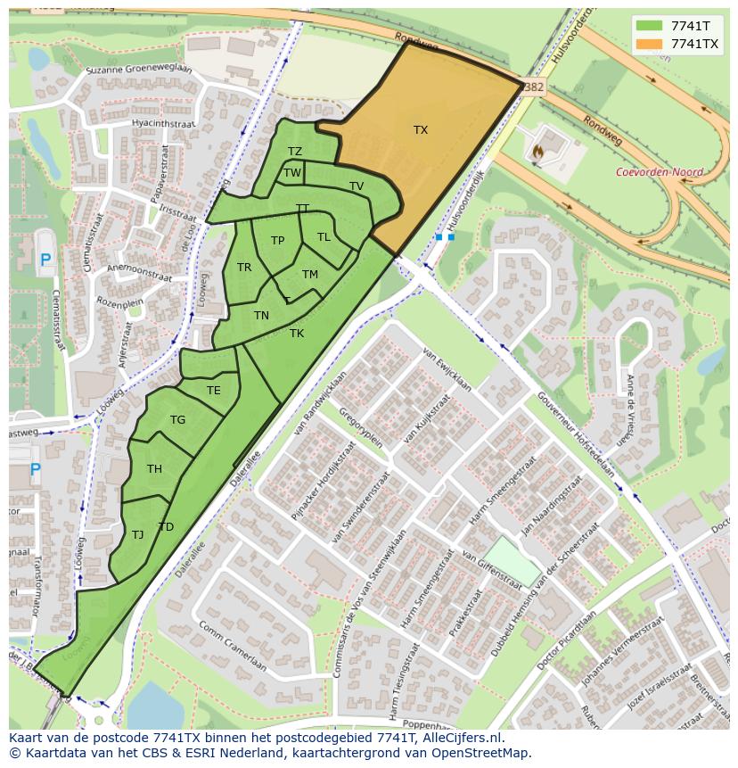 Afbeelding van het postcodegebied 7741 TX op de kaart.