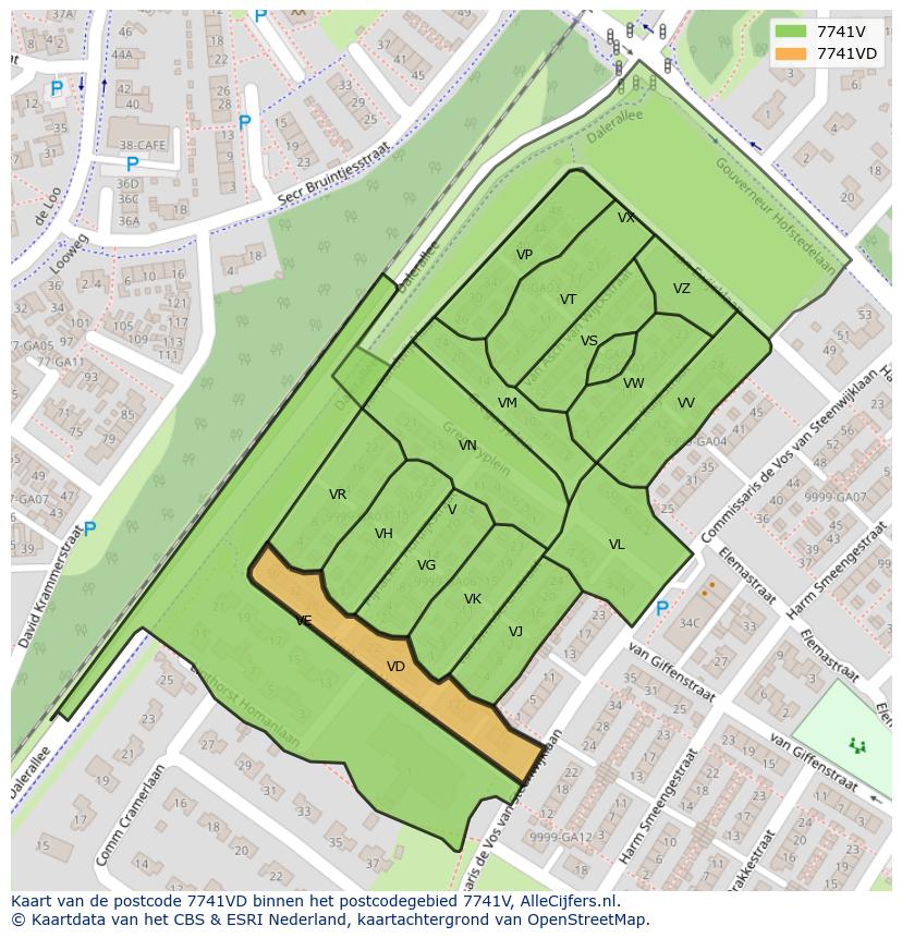 Afbeelding van het postcodegebied 7741 VD op de kaart.