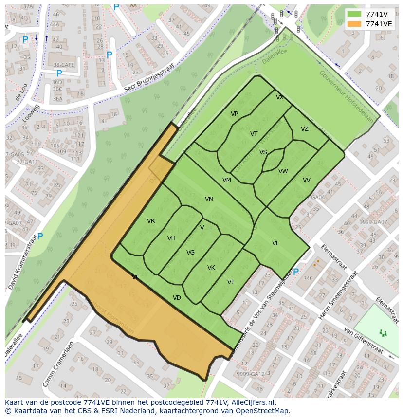 Afbeelding van het postcodegebied 7741 VE op de kaart.