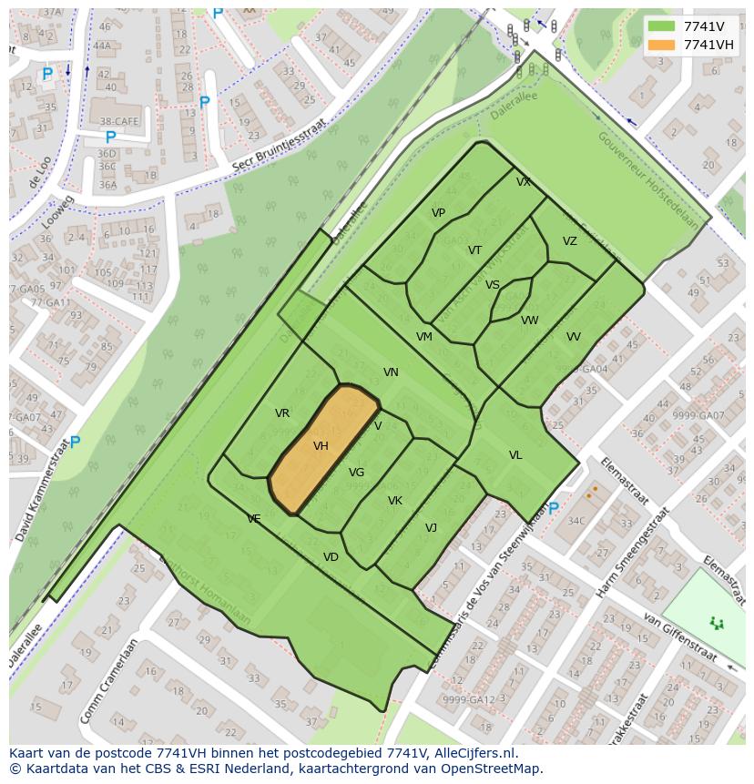 Afbeelding van het postcodegebied 7741 VH op de kaart.
