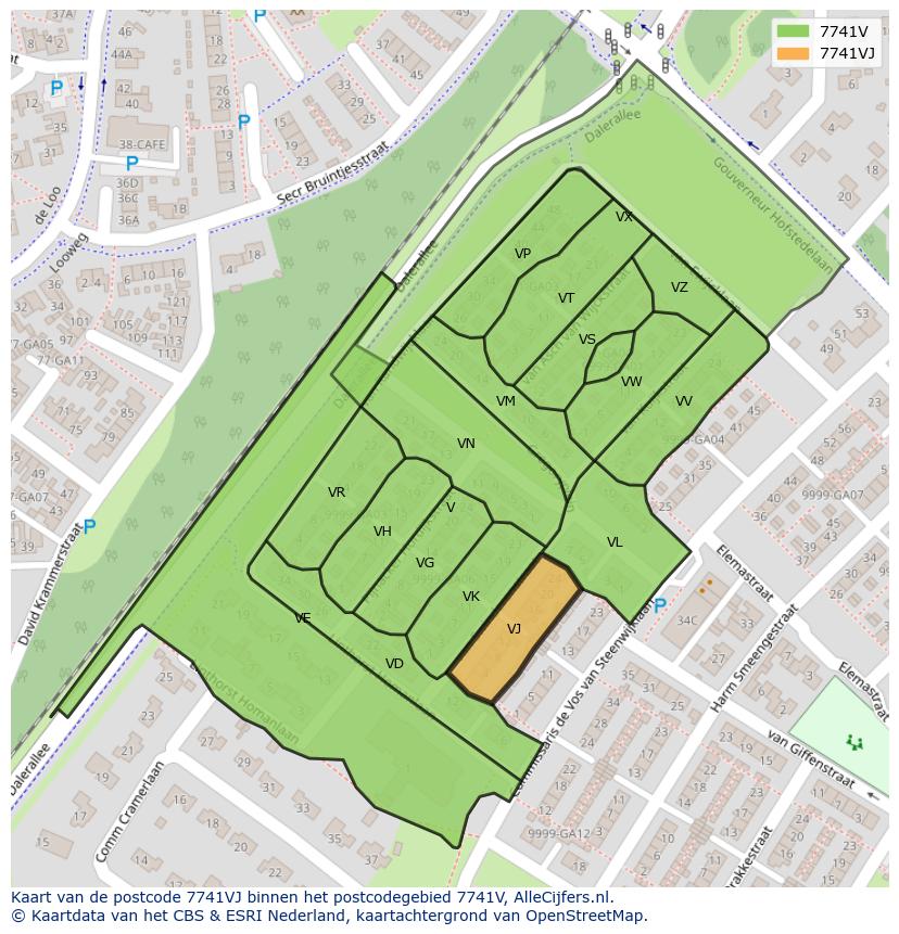 Afbeelding van het postcodegebied 7741 VJ op de kaart.